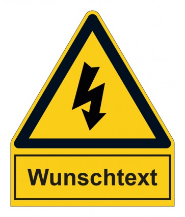 Schild Warnzeichen mit Anhang · Warnung vor elektrischer Spannung · selbstklebend