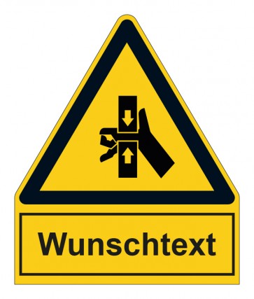 Schild Warnzeichen mit Anhang · Warnung vor Handverletzung durch Quetschgefahr · selbstklebend