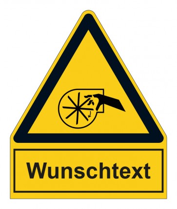 Schild Warnzeichen mit Anhang · Warnung vor Handverletzung durch drehendes Lüfterrad