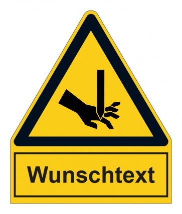 Schild Warnzeichen mit Anhang · Warnung vor Handverletzung · selbstklebend