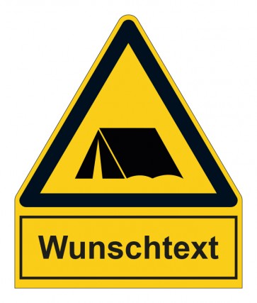 Schild Warnzeichen mit Anhang · Achtung, Camping Platz · selbstklebend