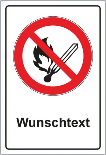 Aufkleber Verbotszeichen Feuer offenes Licht und Rauchen verboten mit WUNSCHTEXT