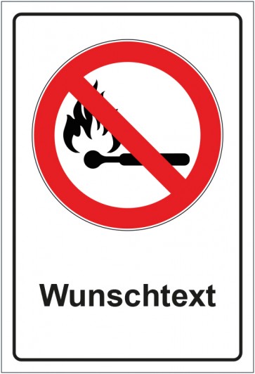 Aufkleber Verbotszeichen Feuer Rauchen und offenes Licht verboten mit WUNSCHTEXT