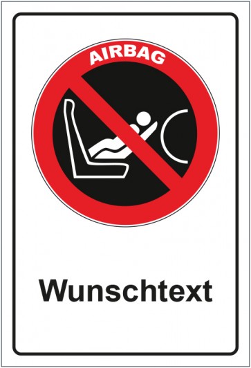 Aufkleber Verbotszeichen Caution Airbag mit WUNSCHTEXT · stark haftend