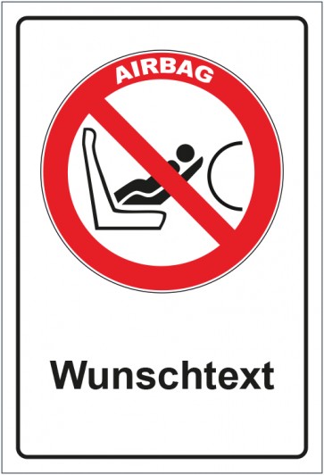 Aufkleber Verbotszeichen Achtung Airbag Vorsicht mit WUNSCHTEXT