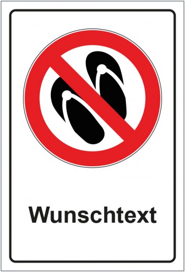 Schild Verbotszeichen Flip Flops verboten mit WUNSCHTEXT · selbstklebend