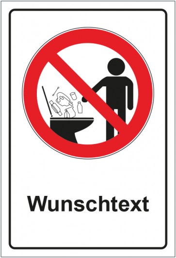 Aufkleber Verbotszeichen Gegenstände in die Toilette werfen verboten mit WUNSCHTEXT