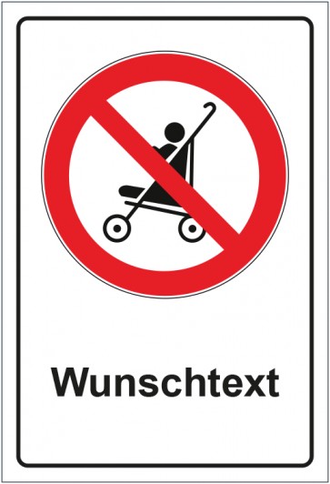 Schild Verbotszeichen Kinderwagen verboten mit WUNSCHTEXT · selbstklebend