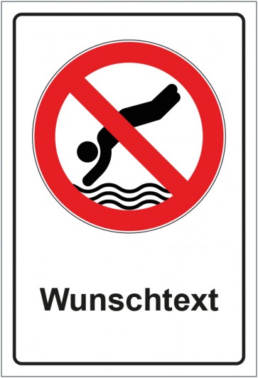Schild Verbotszeichen In das Wasser springen verboten mit WUNSCHTEXT · selbstklebend