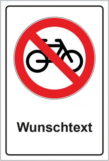 Schild Verbotszeichen Fahrräder verboten mit WUNSCHTEXT · selbstklebend