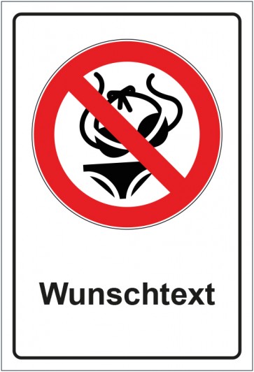 Schild Verbotszeichen Bikini verboten mit WUNSCHTEXT