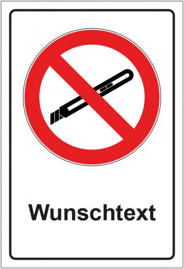 Schild Verbotszeichen Benutzen von Cuttern verboten mit WUNSCHTEXT · selbstklebend