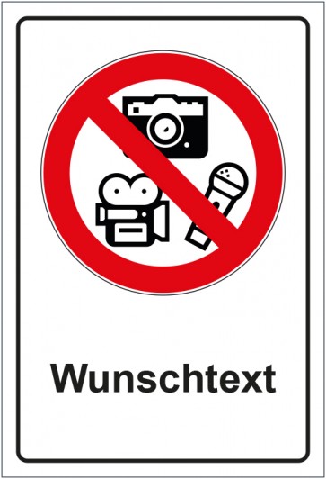 Aufkleber Verbotszeichen Verbot von Bild- und Tonaufnahmen mit WUNSCHTEXT