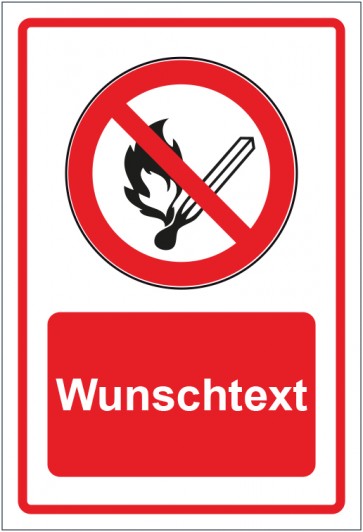 Magnetschild Verbotszeichen Feuer offenes Licht und Rauchen verboten rot mit WUNSCHTEXT