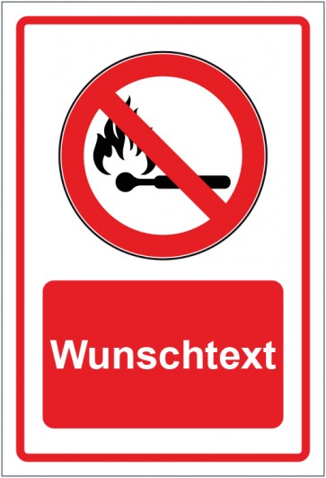 Aufkleber Verbotszeichen Feuer Rauchen und offenes Licht verboten rot mit WUNSCHTEXT