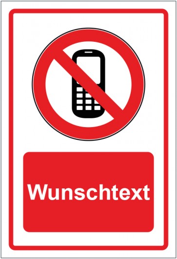 Aufkleber Verbotszeichen Mobilfunk verboten rot mit WUNSCHTEXT · stark haftend