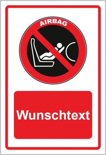 Aufkleber Verbotszeichen Caution Airbag rot mit WUNSCHTEXT · stark haftend