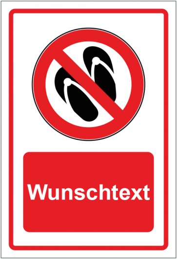 Aufkleber Verbotszeichen Flip Flops verboten rot mit WUNSCHTEXT