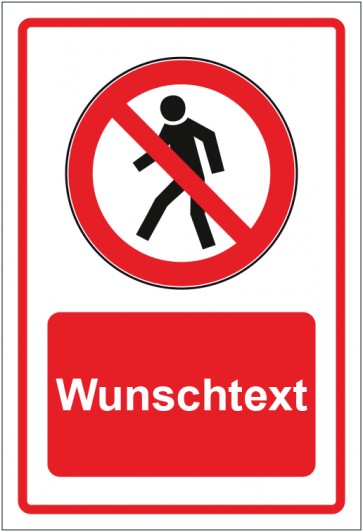 Aufkleber Verbotszeichen Für Fußgänger verboten rot mit WUNSCHTEXT
