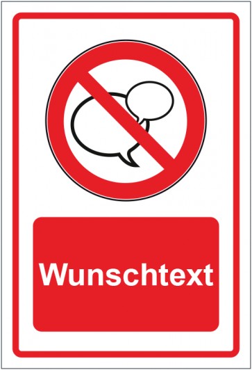 Schild Verbotszeichen Sprechen verboten rot mit WUNSCHTEXT · selbstklebend