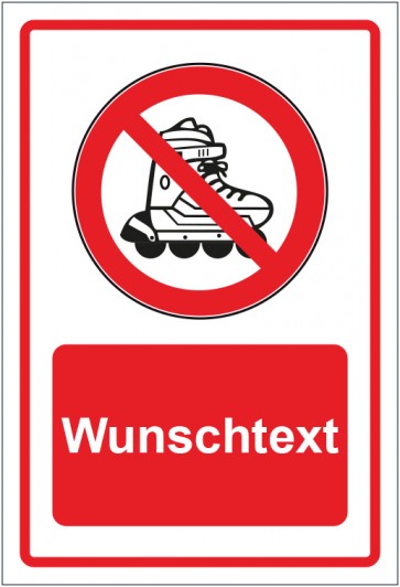 Aufkleber Verbotszeichen Inline Skates verboten rot mit WUNSCHTEXT · stark haftend
