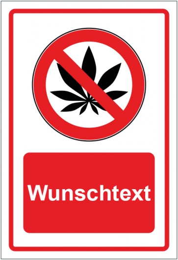 Aufkleber Verbotszeichen Cannabis Drogen verboten rot mit WUNSCHTEXT · stark haftend