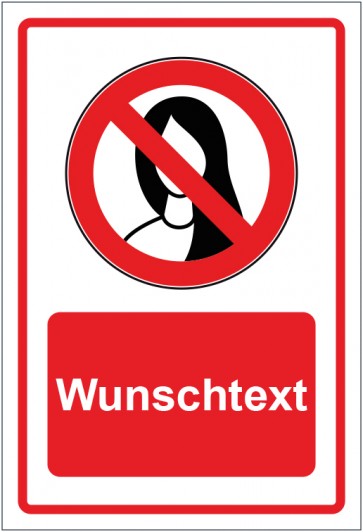 Schild Verbotszeichen Bedienung mit langen Haaren verboten rot mit WUNSCHTEXT