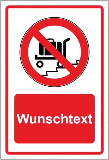 Schild Verbotszeichen Rolltreppe mit Gepäckwagen verboten rot mit WUNSCHTEXT