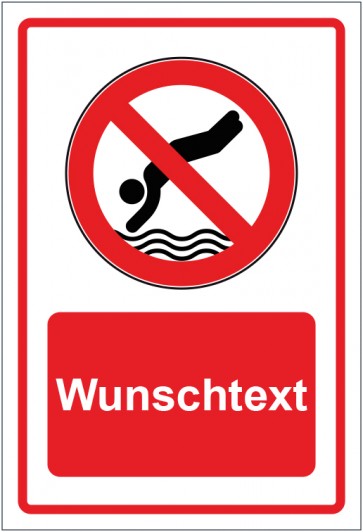 Schild Verbotszeichen In das Wasser springen verboten rot mit WUNSCHTEXT
