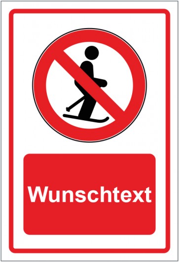 Aufkleber Verbotszeichen Skifahren verboten rot mit WUNSCHTEXT