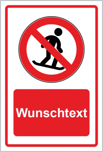 Aufkleber Verbotszeichen Snowboard fahren verboten rot mit WUNSCHTEXT