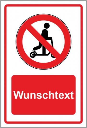 Schild Verbotszeichen Roller fahren verboten rot mit WUNSCHTEXT · selbstklebend