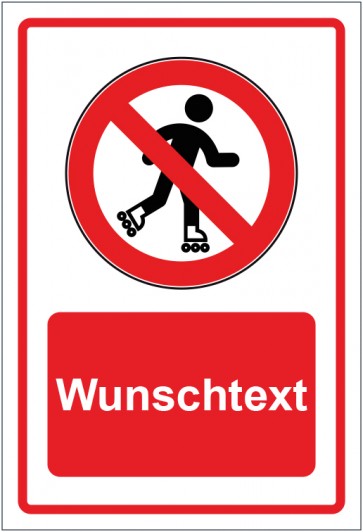 Schild Verbotszeichen Rollschuh laufen verboten rot mit WUNSCHTEXT · selbstklebend