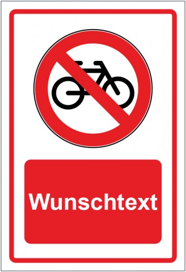 Aufkleber Verbotszeichen Fahrräder verboten rot mit WUNSCHTEXT