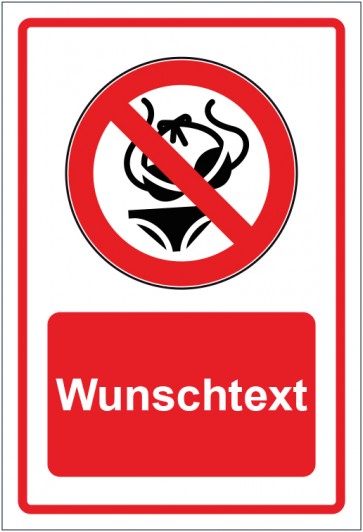 Schild Verbotszeichen Bikini verboten rot mit WUNSCHTEXT