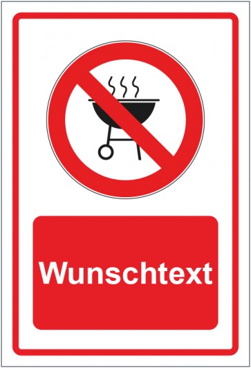 Schild Verbotszeichen Grillen verboten rot mit WUNSCHTEXT · selbstklebend