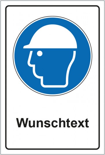 Aufkleber Gebotszeichen Kopfschutz benutzen mit WUNSCHTEXT