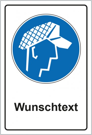 Schild Gebotszeichen Schutzhaube tragen mit WUNSCHTEXT