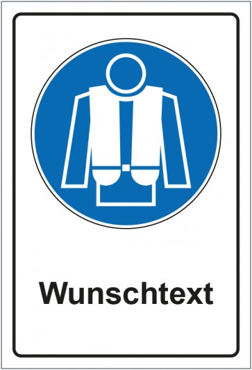 Schild Gebotszeichen Rettungsweste benutzen mit WUNSCHTEXT · selbstklebend