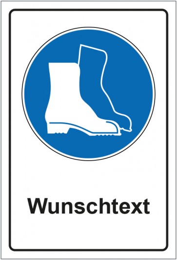 Magnetschild Gebotszeichen Fußschutz benutzen mit WUNSCHTEXT