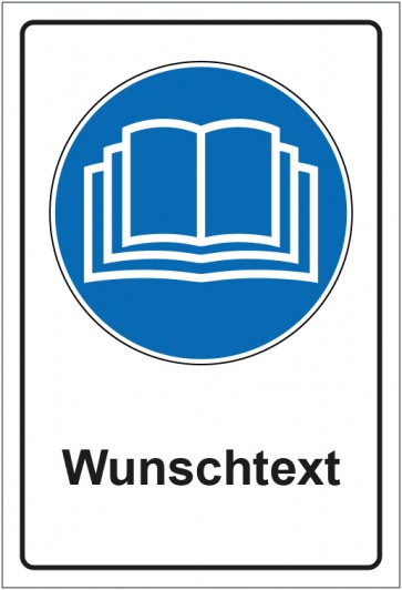 Aufkleber Gebotszeichen Handbuch lesen mit WUNSCHTEXT