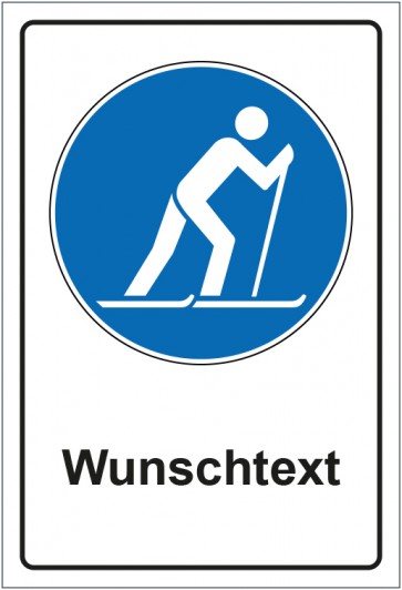 Aufkleber Gebotszeichen Ski laufen erlaubt mit WUNSCHTEXT