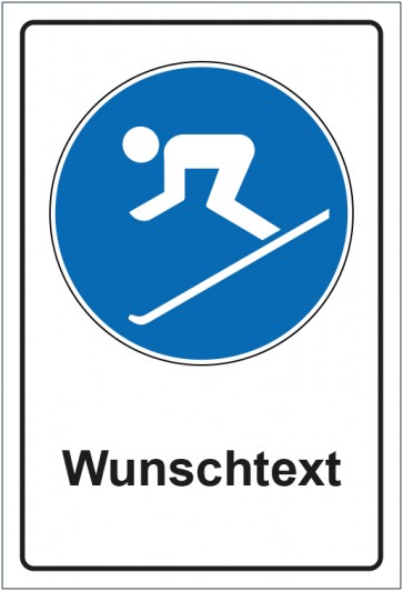 Aufkleber Gebotszeichen Ski fahren erlaubt mit WUNSCHTEXT
