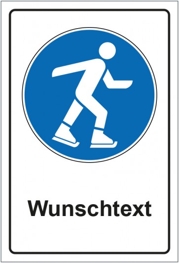 Schild Gebotszeichen Eislaufen erlaubt mit WUNSCHTEXT