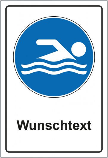Aufkleber Gebotszeichen Schwimmen erlaubt mit WUNSCHTEXT · stark haftend