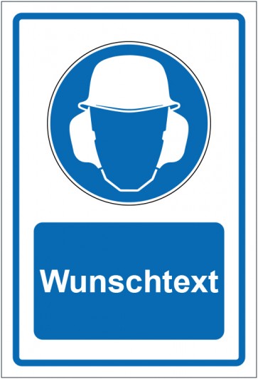 Magnetschild Gebotszeichen Gehör- und Kopfschutz benutzen blau mit WUNSCHTEXT