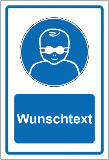 Schild Gebotszeichen Augenabschirmung für Patienten benutzen blau mit WUNSCHTEXT · selbstklebend