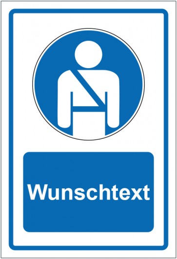 Aufkleber Gebotszeichen Sicherheitsgurt benutzen blau mit WUNSCHTEXT