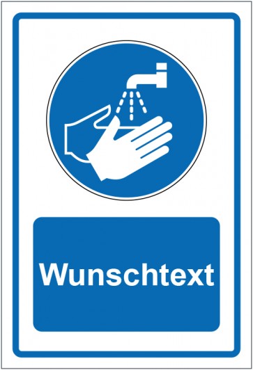 Magnetschild Gebotszeichen Hände waschen blau mit WUNSCHTEXT