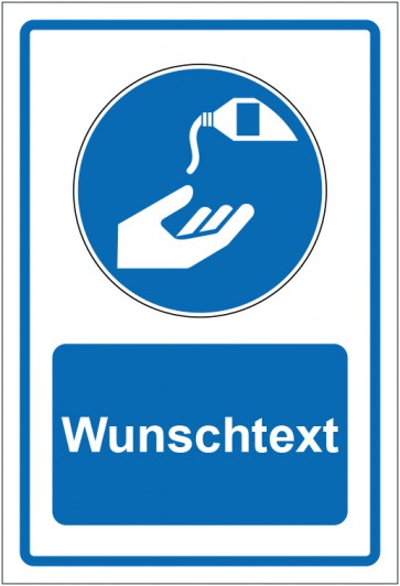 Schild Gebotszeichen Hautschutzmittel benutzen blau mit WUNSCHTEXT